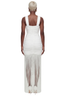 The Drama Ruched Fringe Maxi Dress (White)