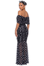Spotted Off-Shoulder Mesh Maxi Dress