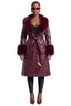 Cherry Glaze Faux Leather Fur Collar Coat