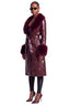 Cherry Glaze Faux Leather Fur Collar Coat