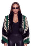 Emerald Chevron Cropped Faux Fur Jacket