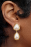 Double Pearl Gold Drop Earrings