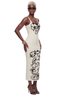 Line Art Bodycon Midi Dress (White)