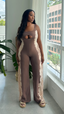Two Tone Fringe Jumpsuit (Brown)