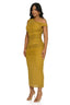 Golden Olive Ruched Midi Dress