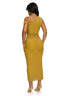 Golden Olive Ruched Midi Dress
