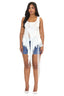 Lace Cascade Asymmetric Hem Knit Top (White)