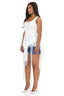 Lace Cascade Asymmetric Hem Knit Top (White)