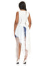 Lace Cascade Asymmetric Hem Knit Top (White)