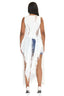 Lace Cascade Asymmetric Hem Knit Top (White)