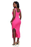 Spiraled Ribbed Midi Dress (Hot Pink)