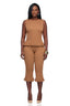 Ruffle Ribbed Peplum Capri Set (Camel)