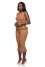 Ruffle Ribbed Peplum Capri Set (Camel)