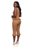 Ruffle Ribbed Peplum Capri Set (Camel)