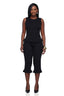 Ruffle Ribbed Peplum Capri Set (Black)