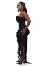 Dark Romance 3D Rosette Fringe Dress (Black)